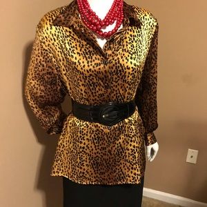 100% Silk Cheetah print Blouse